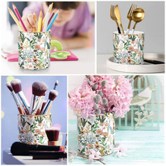 1 Piece White Flower Ceramic Pen Holder Cup, Large Capacity Desk Organizer for P
