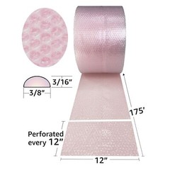 UOFFICE Polyethylene Pink Anti-Static Small Bubble Roll 175′ x 12″