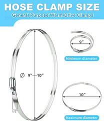 Hose Clamp Set – 5PCS 10 inch 304 Stainless Steel Worm Gear 10”-5PCS, Silver
