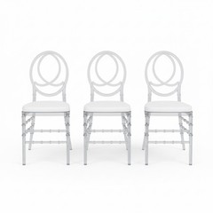 Set of 3 Crystal Clear Acrylic Chiavari Wedding Chairs with Cushions for Event