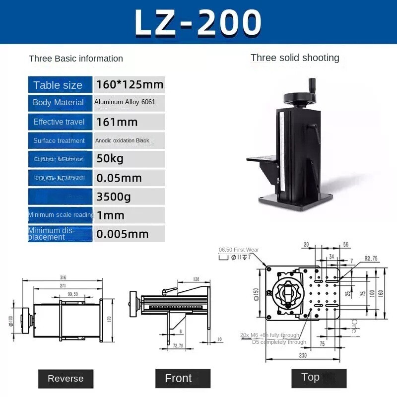 Optical Experiment Lifting Platform Aluminum Alloy Column T-shaped Screw Manual