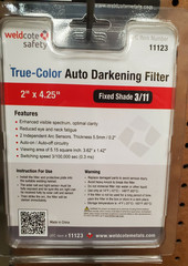 Weldcote 11123 True-Color Auto Darkening Filter 2″x4.25″ Fixed Shade 3/11, Qty.1