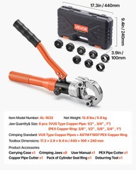 VEVOR Copper Pipe Crimping Tool Hydraulic Driven Pro Press Tool with 8 Jaws