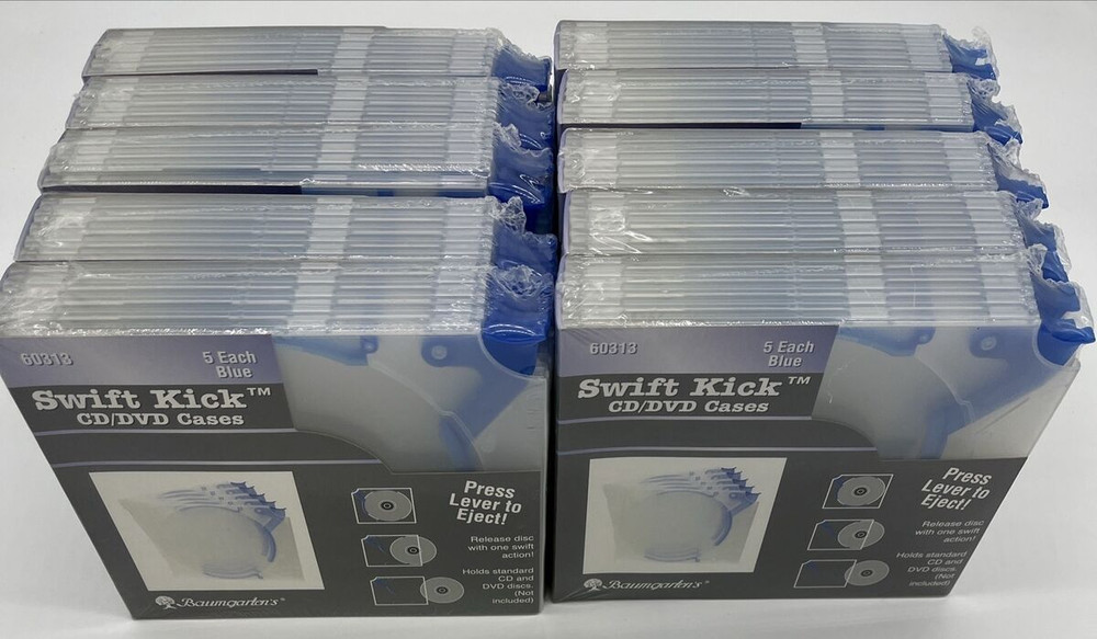 50 Swift Kick™ CD/DVD/Blu-Ray Cases Lever Eject Disk 5 Pack Sealed 10 Packs=50