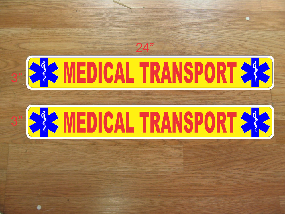 YELLOW Red & BLUE MEDICAL TRANSPORT Magnetic Signs 3″x24″ 1 Pair 4 Car Truck SUV