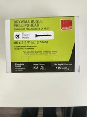 # 6 x 1-1/4″ Drywall Screws, Phillips Coarse, Sharp Point, Black Phosphate, 1 LB