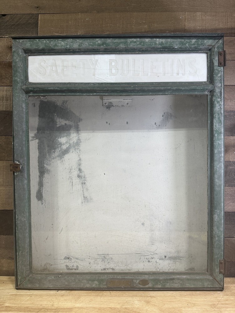 Vintage Large Safety First Supply Co Safety Bulletins Display Case Milk Glasstop