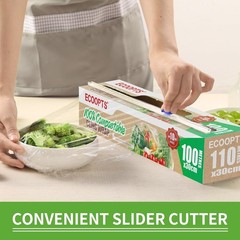 Ecoopts 100 Compostable Plastic Cling Wrap Dispenser Slide Cutter 12 Inch Food