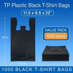 1000 Black T-Shirt Bags 11.5 x 6.5 x 22 Heavy Duty Plastic Grocery Shopping Bags