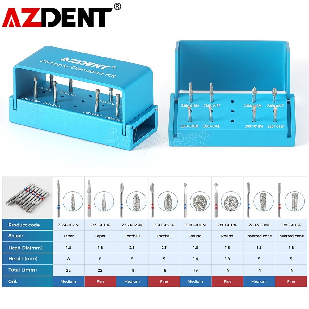 Kit de Fresas de Diamante para Zirconia FG 1.6mm para Turbina de Alta Velocidad