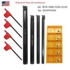 4pcs 7 8 10 12 mm Lathe Turning Tool Holder Boring Bar DCMT070204 Inserts Set