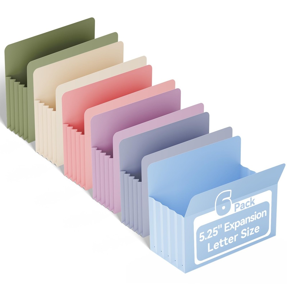6 PCS Heavy Duty Expanding 5.25 Inch File Pockets Letter Size Holds 8.5×11 In