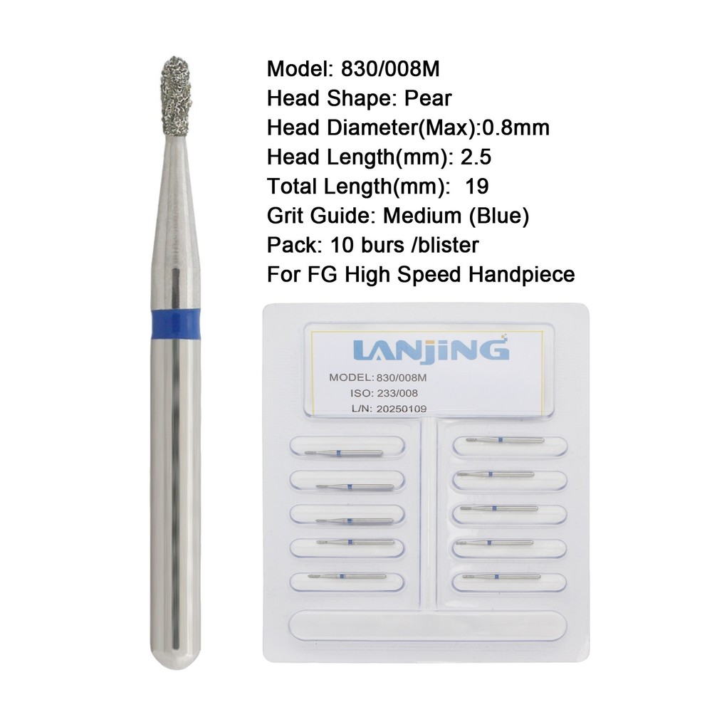 Dental Diamond Burs Pear Shape FG High Speed Bur 830 830L Friction Grip Coarse