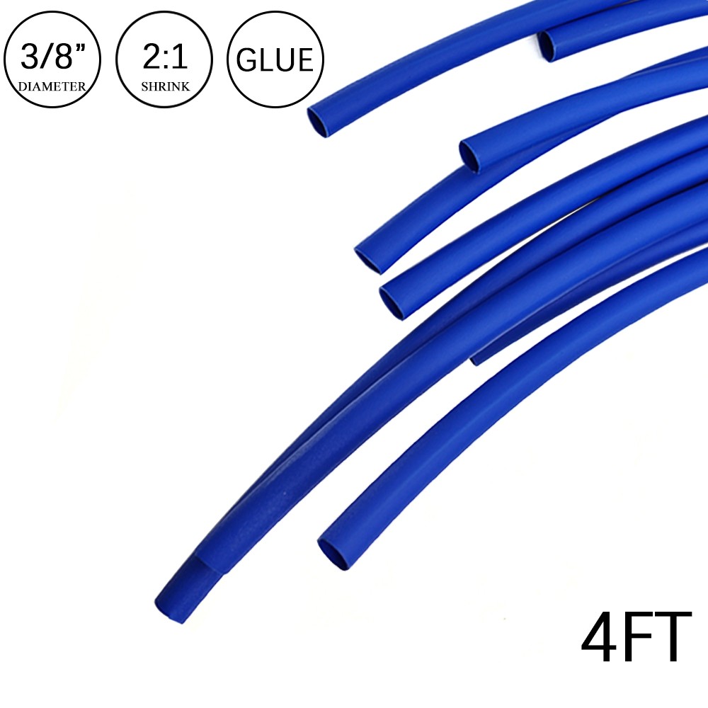 2:1 Heat Shrink Tube – 3/8″ Blue Dual Wall Marine Adhesive Glue Lined Waterproof