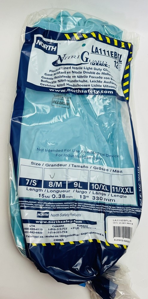 12 Pair North 13” Nitrile Glove Chemical resistant 15 Mil Gloves Sz 8/Medium