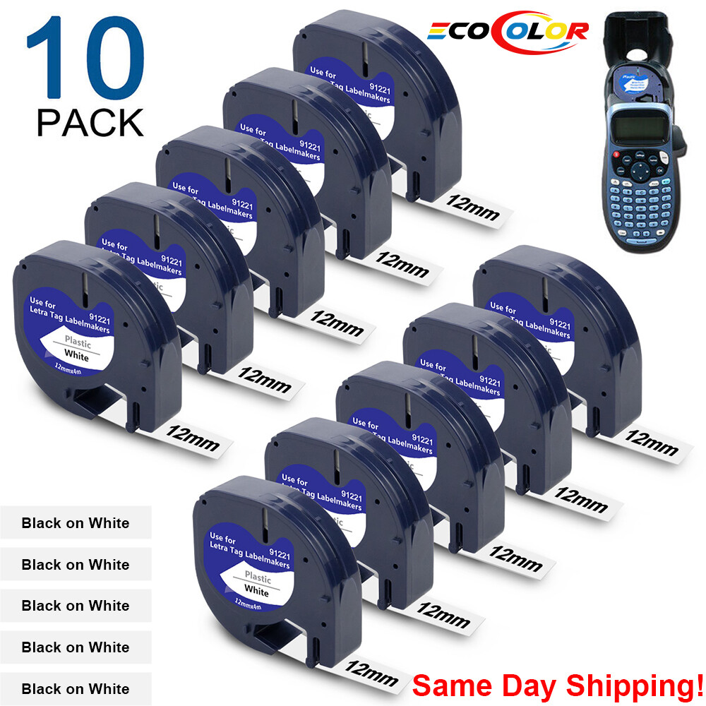 10PK Dymo Letratag Refill 91331 White Plastic 12mm Label Tape 1/2″ LT-100H
