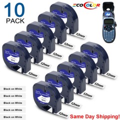 10PK Dymo Letratag Refill 91331 White Plastic 12mm Label Tape 1/2″ LT-100H