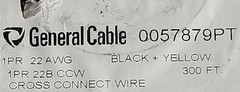 300ft Spool General Cable 0057879PT 22/1P Cross-Connect Wire Black/Yellow
