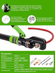 10 Tons Hydraulic Wire Battery Cable Lug Terminal Crimper Crimping Tool with 9 P