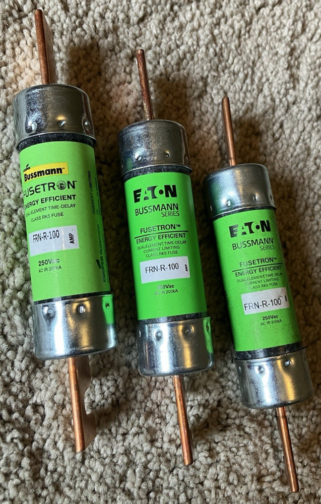 Lot of 3 – Bussmann Eaton Fusetron FRN-R-100 Fuse 250 VAC