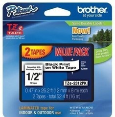 Brother TZE2312PK 12mm Black on White Tape – 2 Pack