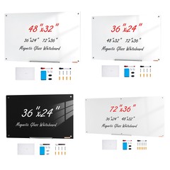 VEVOR Magnetic Glass Whiteboard Dry-Erase Board 36×24/72×36/48×32″ Wall Mounted