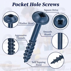 500pcs #8 Pocket Hole Screws Wood Screws Square Drive Head Self Tapping Screws