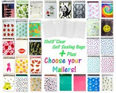 100 Pack, 50 Each 10×13″ Flat Poly Mailers & Clear Self Sealing Bags for Shirts