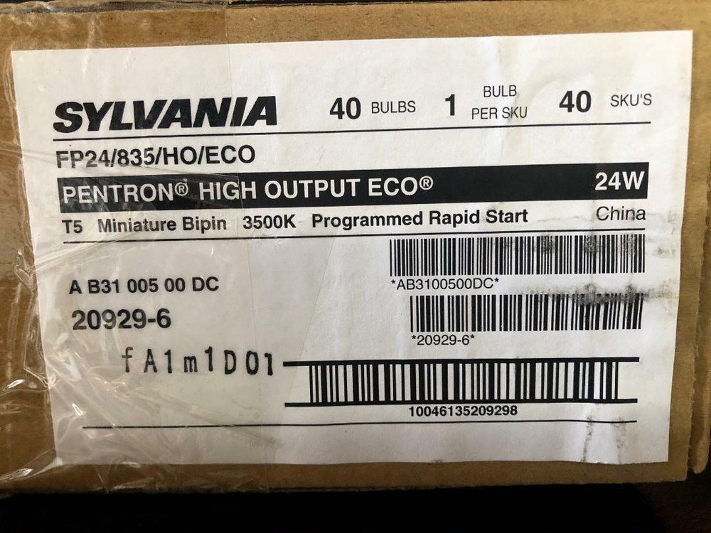 Box of 40 Piece SYLVANIA 20929 FP24/835/HO/ECO 2 Foot 24W T5 High Output 3500K