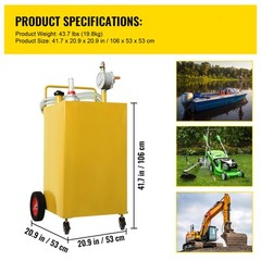 VEVOR Fuel Caddy Fuel Storage Tank 35 Gallon 4 Wheels with Manuel Pump Yellow