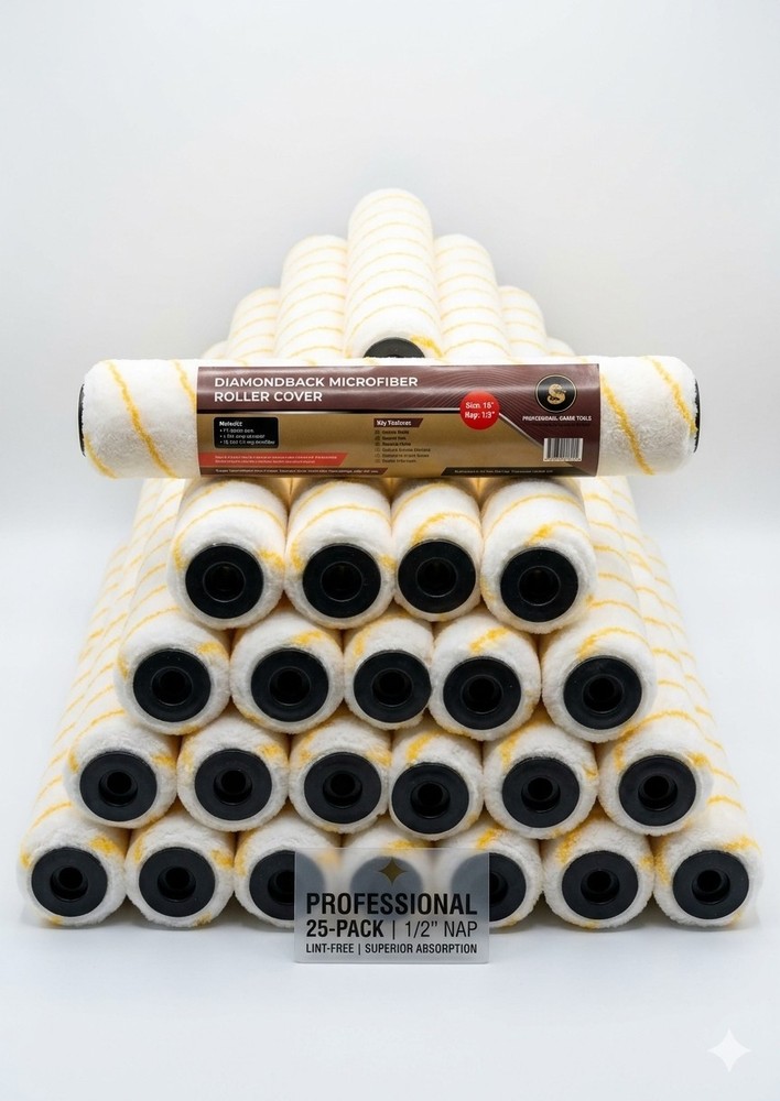 25 Pack PP Core Shed-Resistant 18″ Microfiber Paint Roller Covers – 1/2″ Nap