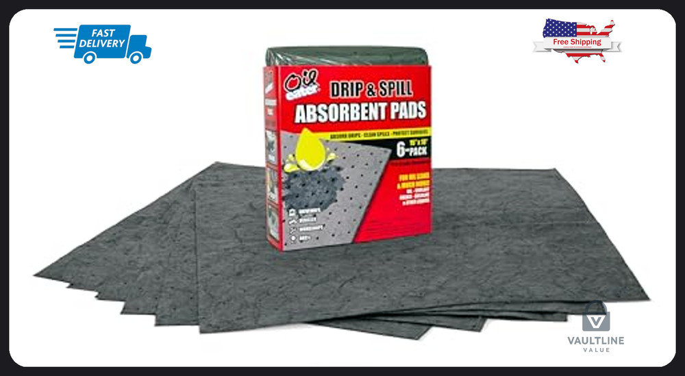 6 Pack Oil Eater Universal Absorbent Pads 15×18 Inch for Spills and Leaks