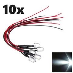 10x White 1-LED Light Bulb Wired Round Top General-Use 5V-12V Bright Single Lamp
