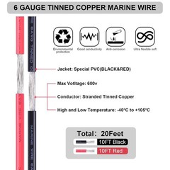 6 Gauge Wire,10Ft Black & 10Ft Red 6 AWG Tinned Copper Electrical Wire Cable,…