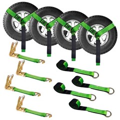 USA 4 Pack 2″ x 10′ Side Mount Wheel Net Tie Down Kit w/Wire J Hook Auto Hauler