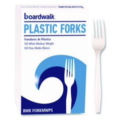 Boardwalk Mediumweight Polystyrene Cutlery, Fork, Plastic, White, 100/Box
