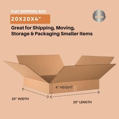 Flat Corrugated Cardboard Shipping Boxes 20″L x 20″W x 4″H | 20x20x4, Kraft