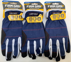 Firm Grip Duck Canvas Utility Gloves, Medium, Touch Screen, Navy Blue, 3 Lot