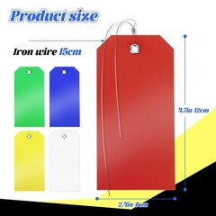 100 Pcs Plastic Tags with Wire 4.72 x 2.36 inch, Red Yellow Blue Green White