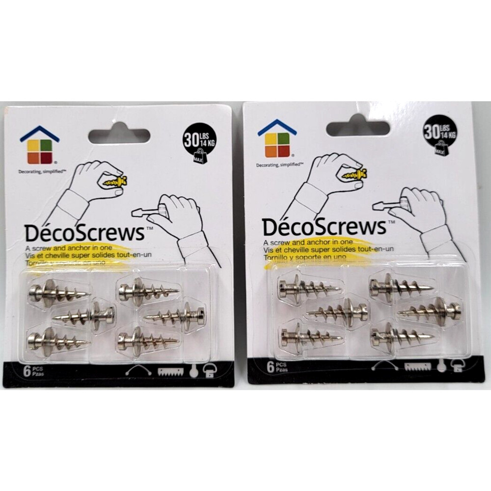 DecoScrews Drywall Anchors Holds 30 lbs 6 Pack All in One Hanger Lot of 2