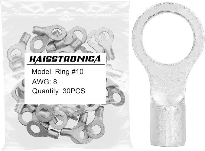 30pcs 10 Ring Terminals, AWG 8 Brazed Seam Copper Kit