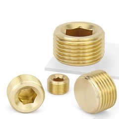 Brass Pipe Plug Male Thread Hexagon Internal Head Socket Fitting Brass Cap Bung