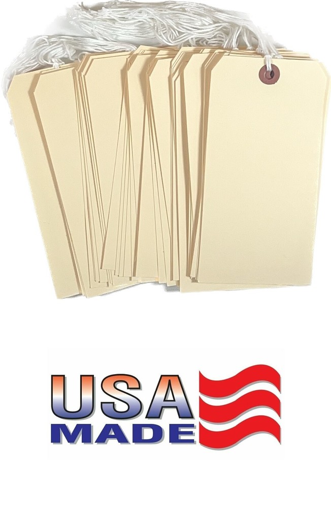 100 pcs 6 1/4″ x 3 1/8″ Size 8 Manila XL Large Pre-Strung Price Tags with String