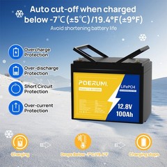 POERUNI 12V 100Ah Lithium LiFePO4 Battery 8000+ Deep Cycle for Solar RV Marine