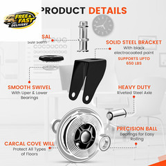 Office Chair Wheels Set of 5 – 3 Inch Roller Blade Wheels Office Chairs, Office