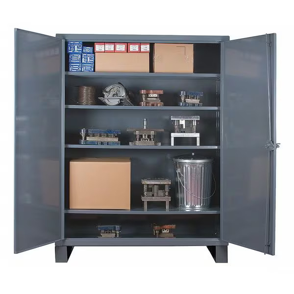 Shelving Storage Cabinet, 78 in H, 72 in W, 24 in D, Swing, Keyed, Gray, 4