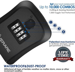 Lock Box, 4 Digits Combination Lockbox, Waterproof Outdoor Key Hider for Hous…