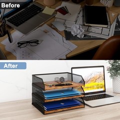 3-Tier Stackable Tray, Metal Mesh Desktop Organizer, Sorter, Letter Trays,Fil…
