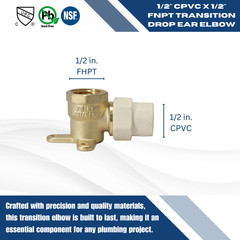 5 Pieces 1/2″ Female NPT x 1/2″ CPVC Drop Ear Elbow, Lead Free Brass