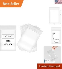 200-Piece Waterproof 3×4 Zip Bags – Sturdy Plastic Storage Solution